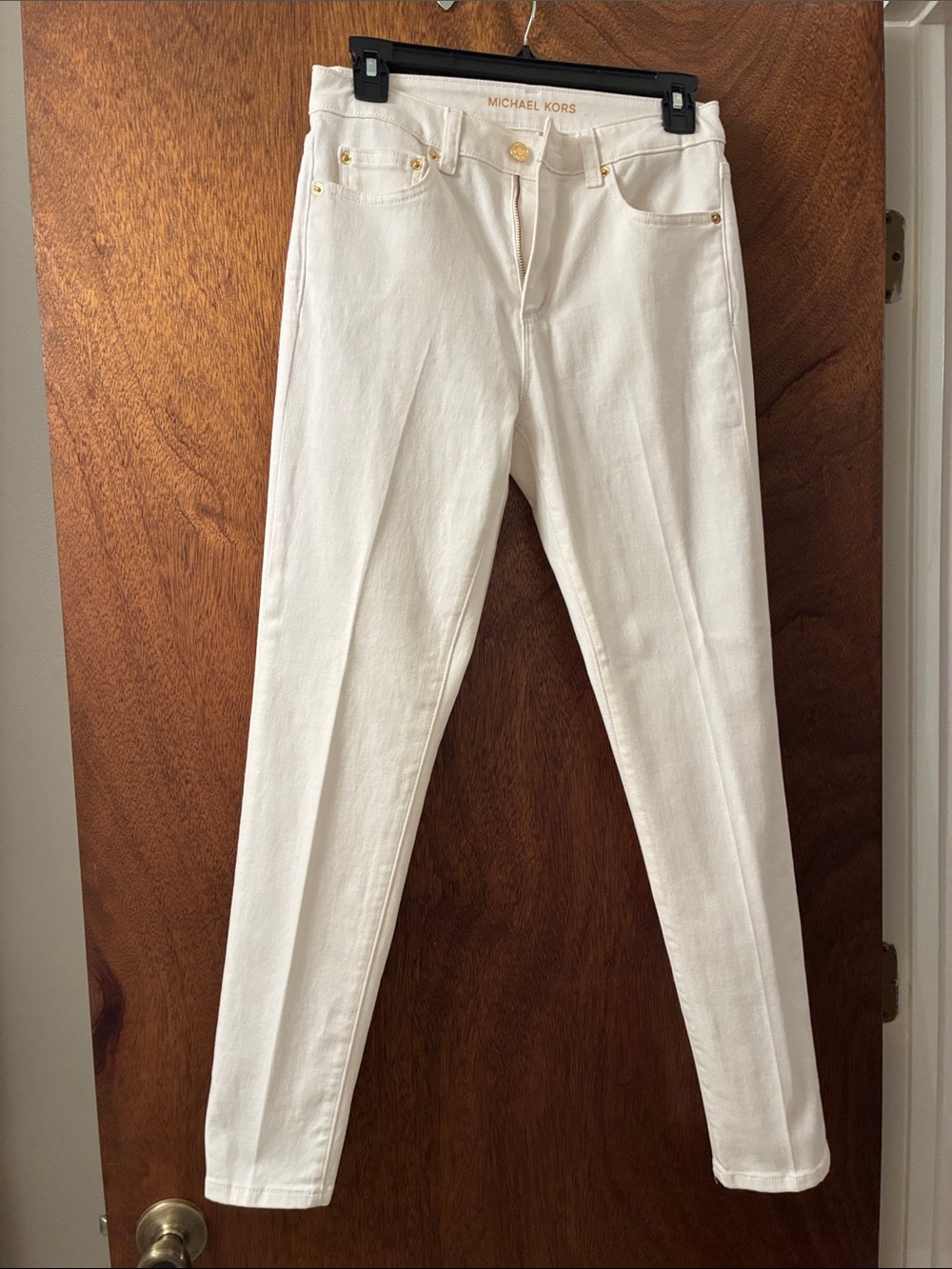 Michael Kors Cream Skinny Jeans with Gold Hardware